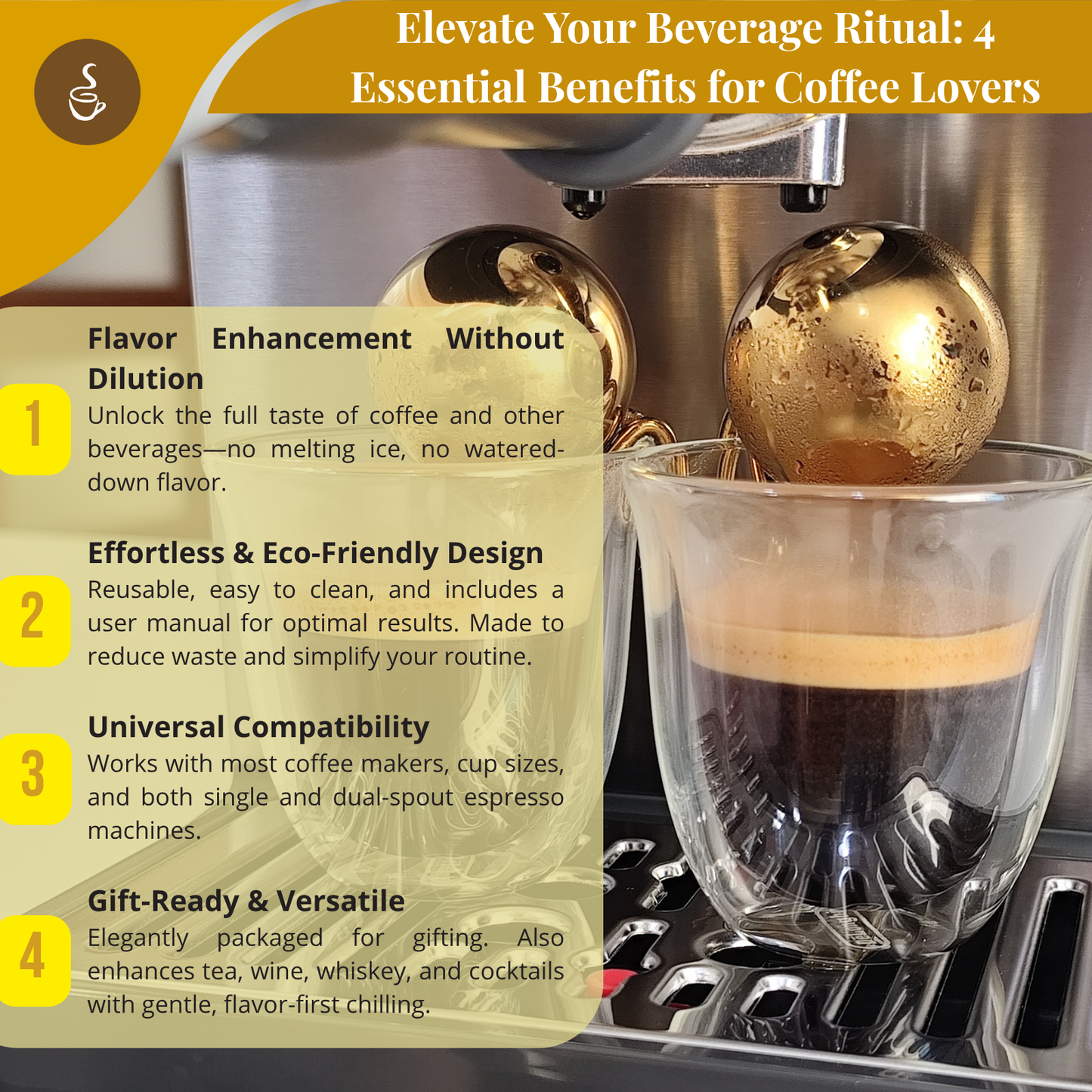 Ice Ball to Enhance Coffee, Stainless Steel Spheres to Enhance Flavor, Reusable and Eco-Friendly, Ideal for Baristas and Coffee Lovers.