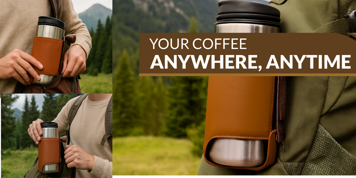 4-in-1 Portable Manual Pour Over Coffee Maker with Grinder – Travel & Camping Pour Over Set – All-in-One Portable Coffee Brewer Kit with Stainless Steel Kettle, Thermal Mug & Dripper